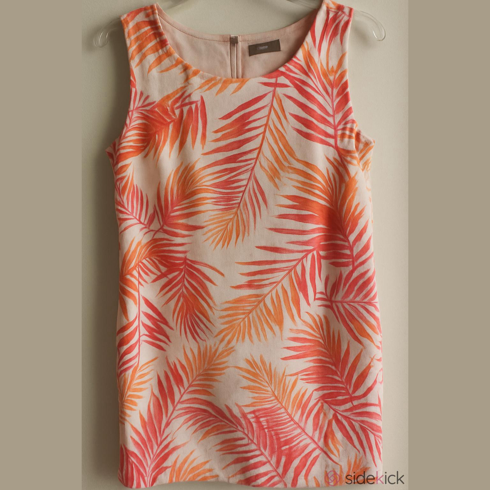 J Jill Linen Shift Dress Petite Tropical Palm Print Sleeveless Pink Orange